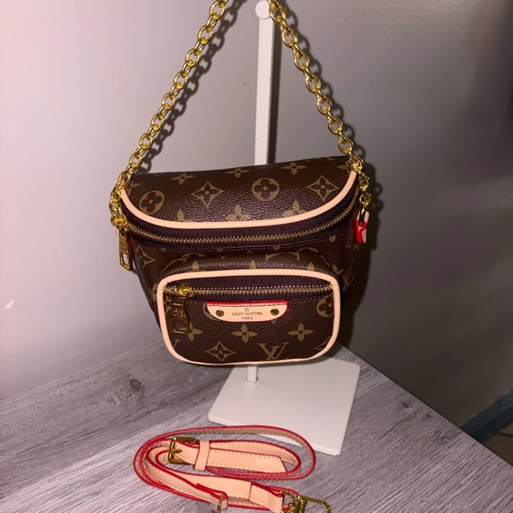 Brown Mini Crossbody Bag with Gold Chain